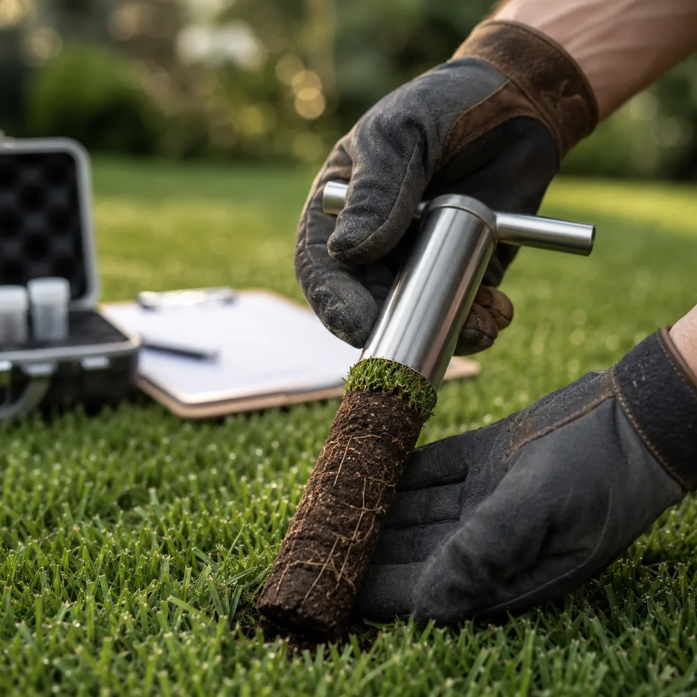 A Dad Lawn soil core being collected for property diagnosis